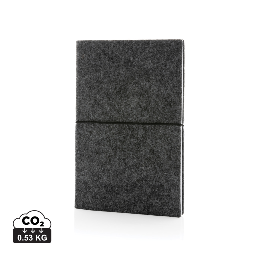 Notebook A5 din fetru reciclat GRS, copertă moale personalizat cu logo