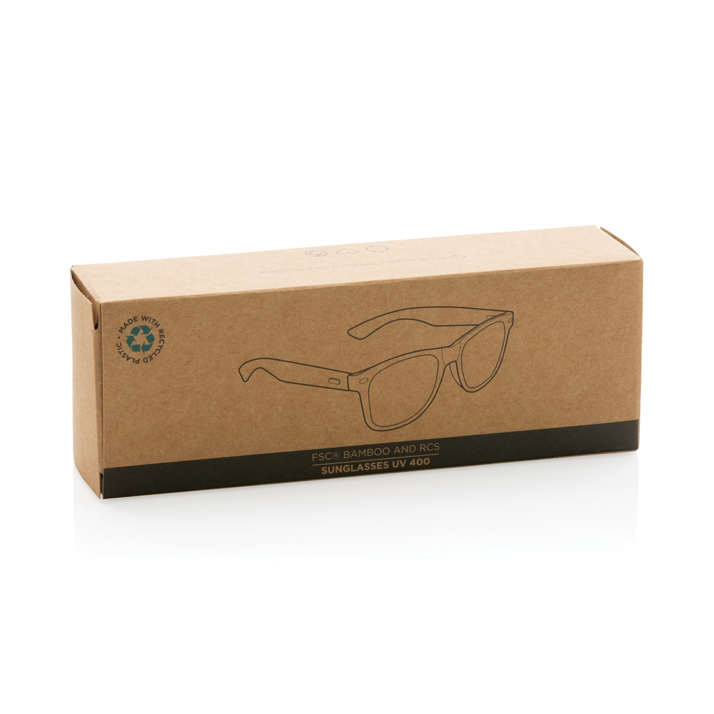 Ochelari de soare din plastic reciclat RCS și bambus personalizat cu logo