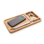 Organizator birou cu încărcător wireless 10W din bambus personalizat cu logo