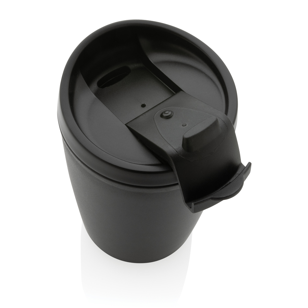Pahar cu capac tip clapetă din PP reciclat GRS personalizat cu logo