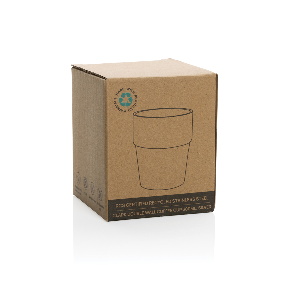 Pahar pentru cafea cu perete dublu Clark din inox RCS 300 ml personalizat cu logo