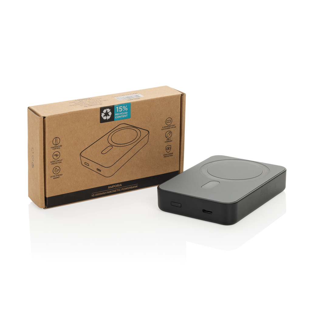 Powerbank magetic Amporia de 10.000 mAh din rplastic RCS personalizat cu logo