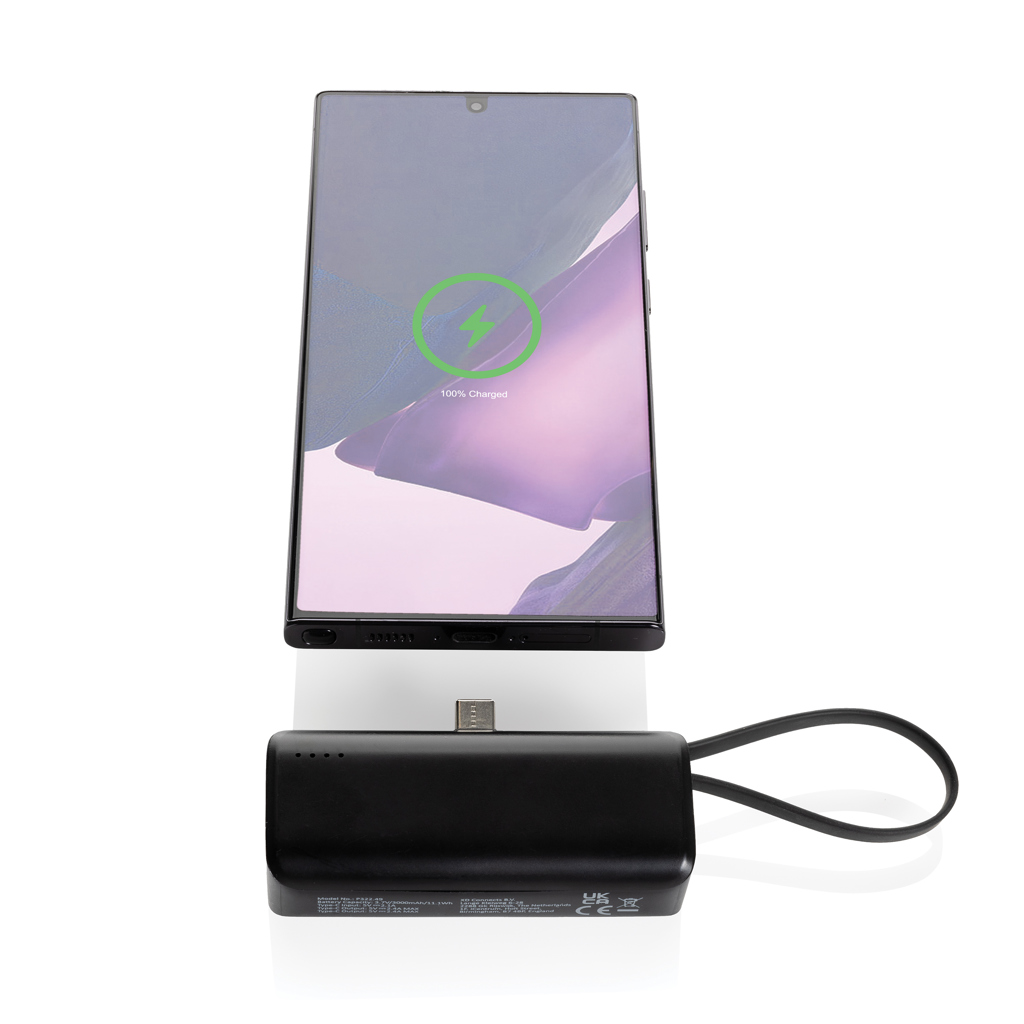 Powerbank Powerlink de 3.000 mAh Conector USB C din rplastic personalizat cu logo