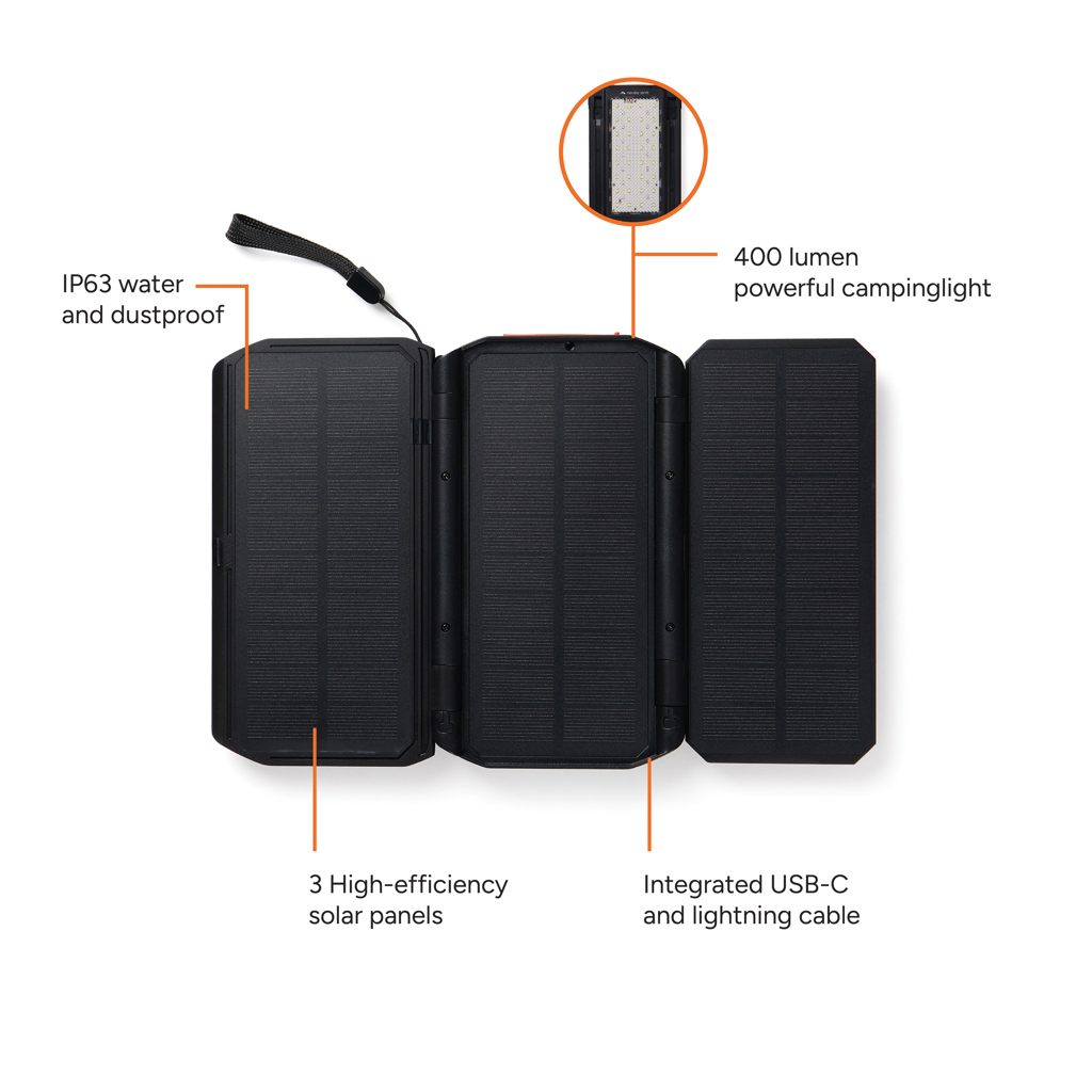 Powerbank solar Nordic Drift Titan 10.000 mAh, 3 panouri personalizat cu logo