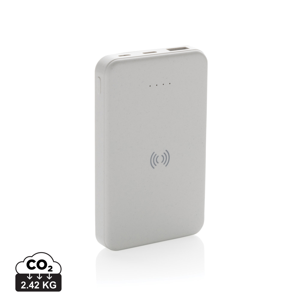 Powerbank wireless 5W de 5.000 mAh din plastic reciclat RCS personalizat cu logo