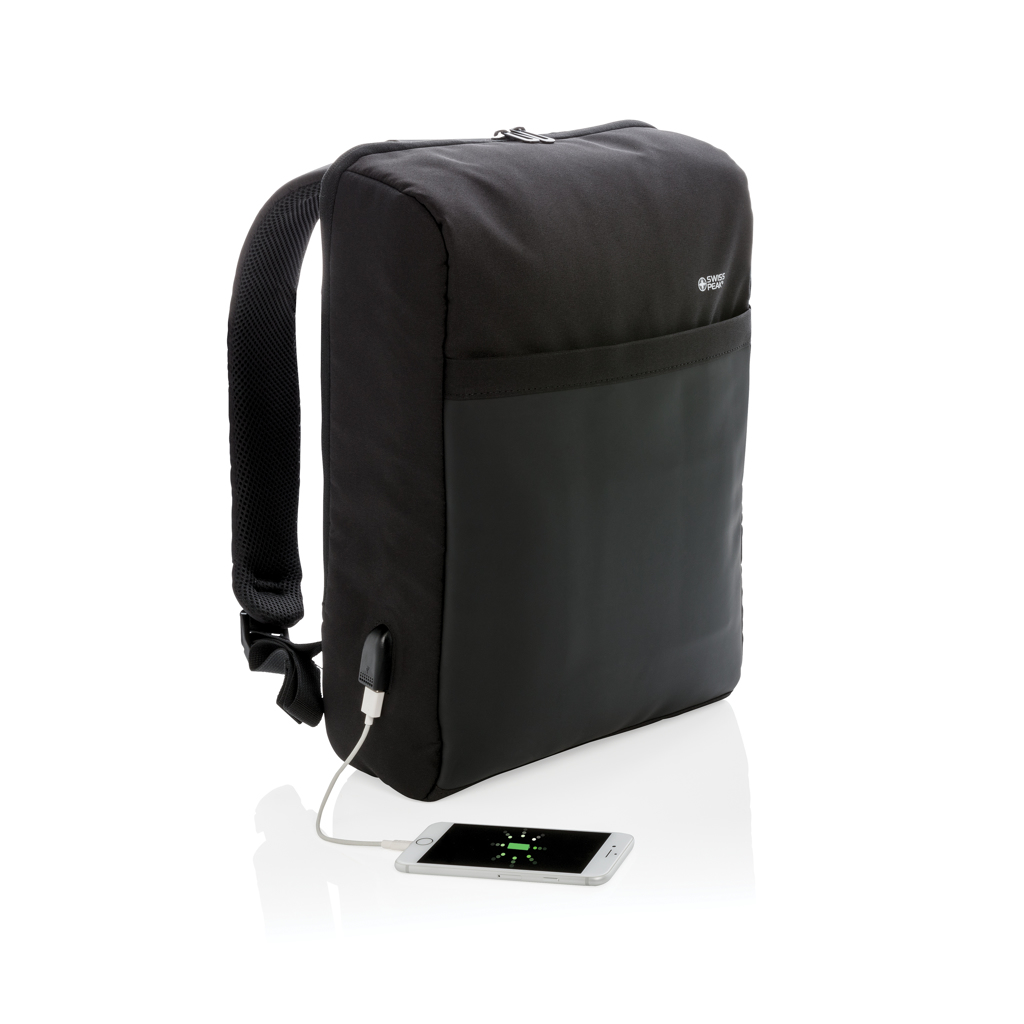 "Rucsac antifurt 15"" Swiss Peak RFID & USB, fără PVC" personalizat cu logo