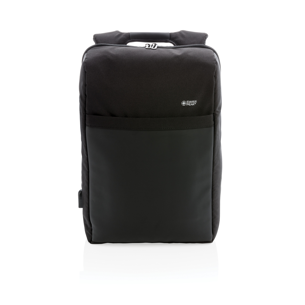 "Rucsac antifurt 15"" Swiss Peak RFID & USB, fără PVC" personalizat cu logo