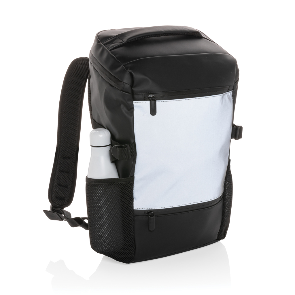 Rucsac de laptop 15.6" din PU cu banda reflectorizanta personalizat cu logo