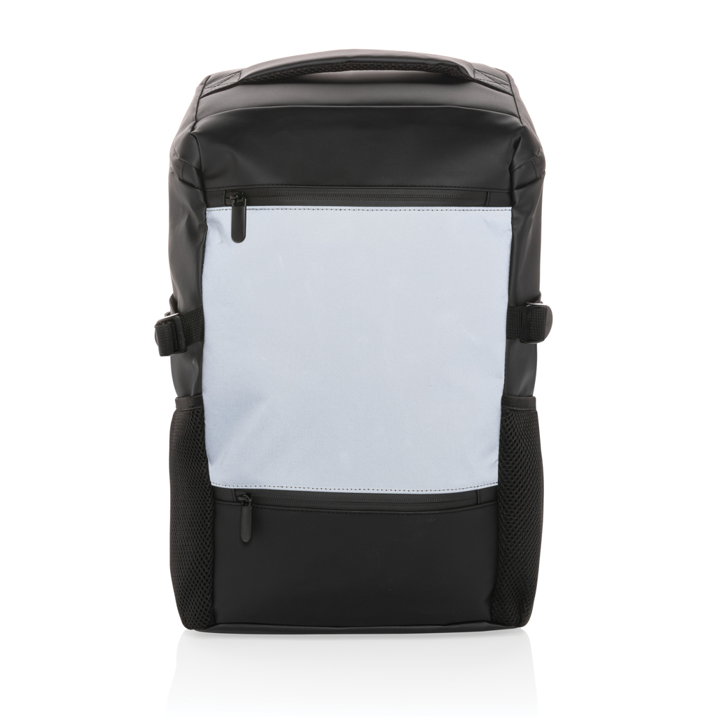Rucsac de laptop 15.6" din PU cu banda reflectorizanta personalizat cu logo