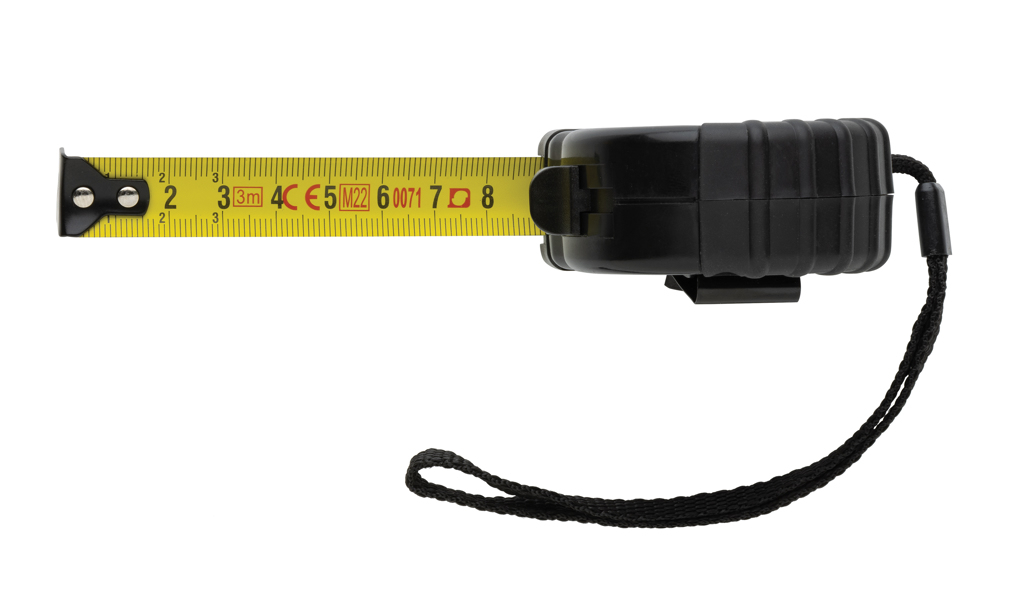Ruletă din plastic reciclat RCS 3M/16 mm cu oprire automată personalizat cu logo