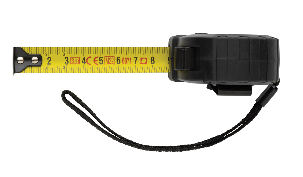 Ruletă din plastic reciclat RCS 3M/16mm cu buton de blocare personalizat cu logo