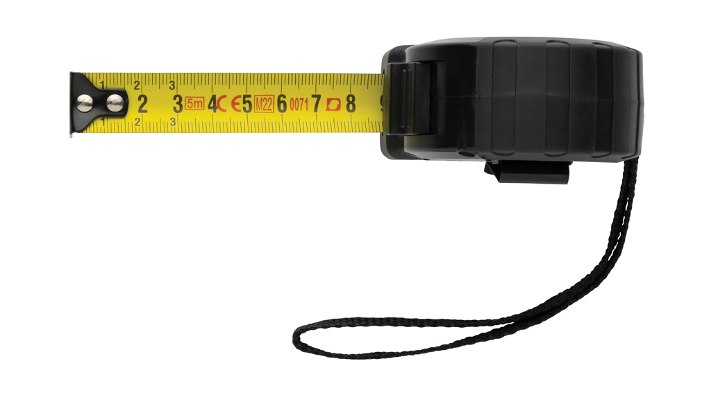 Ruletă din plastic reciclat RCS 5M/19mm cu buton de blocare personalizat cu logo