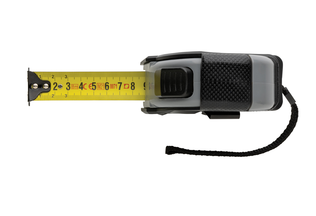 Ruletă din plastic reciclat RCS 8M/25mm cu oprire automată personalizat cu logo