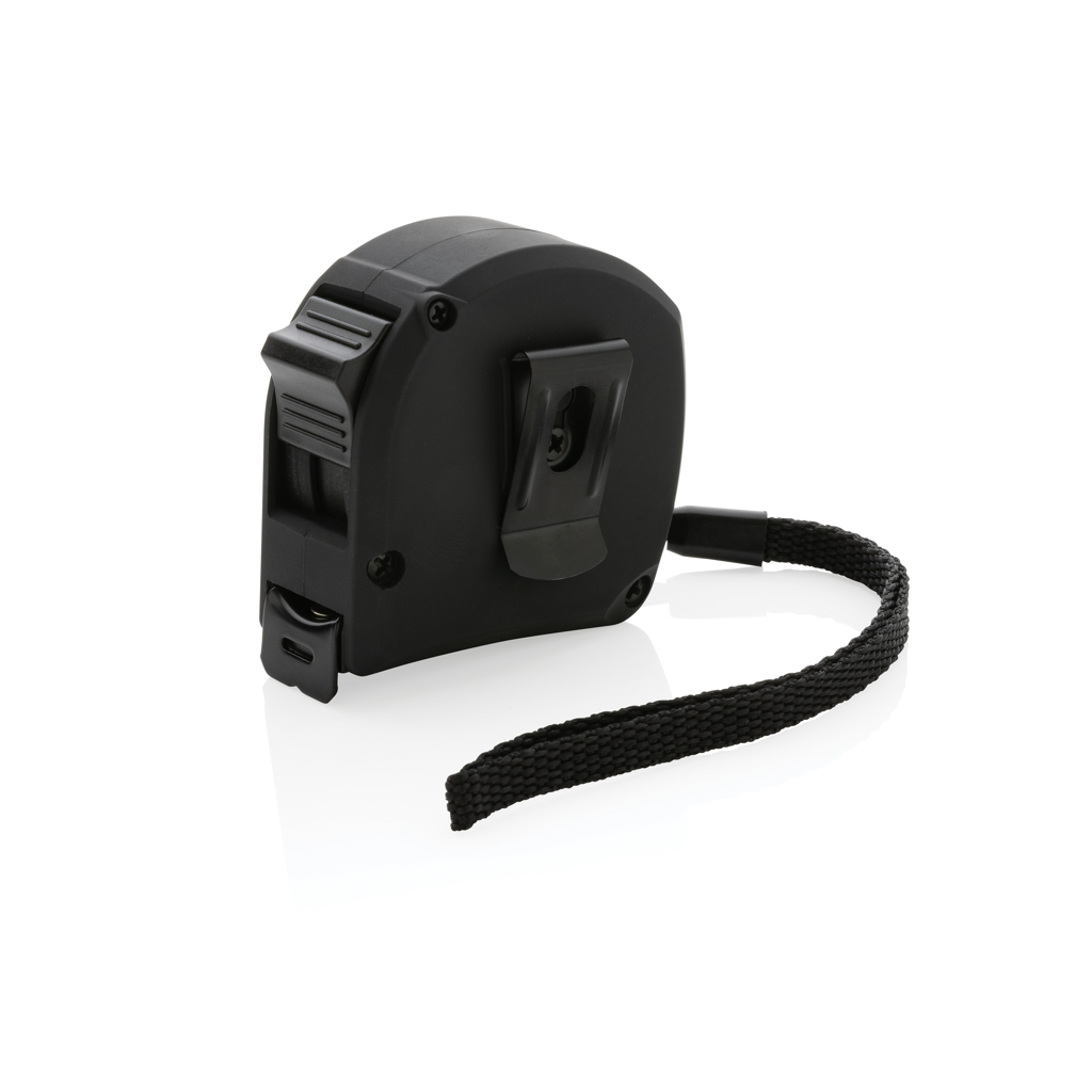 Ruletă din plastic reciclat și bambus 5M/19 mm personalizat cu logo