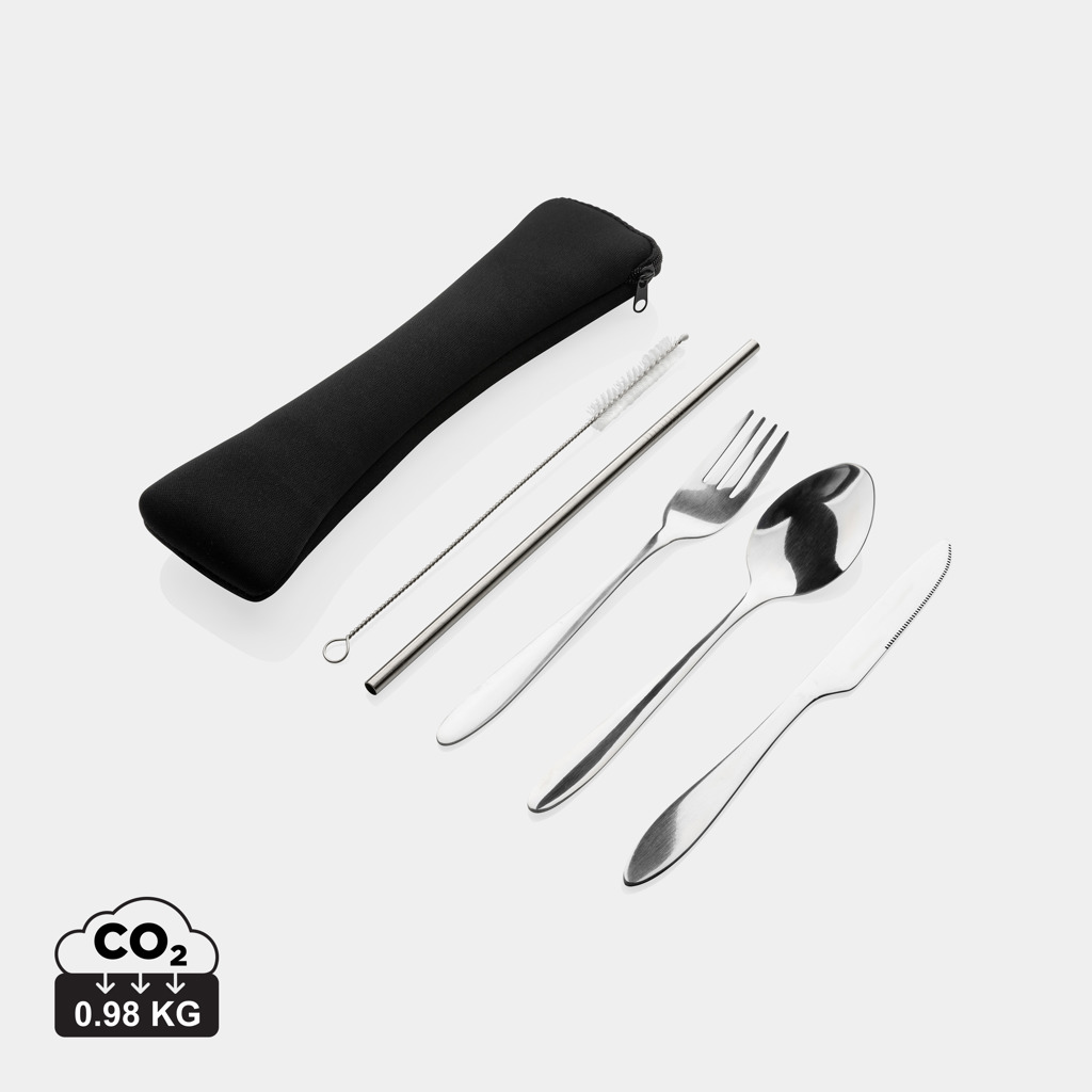 Set 4 tacâmuri reutilizabile din oțel inoxidabil personalizat cu logo