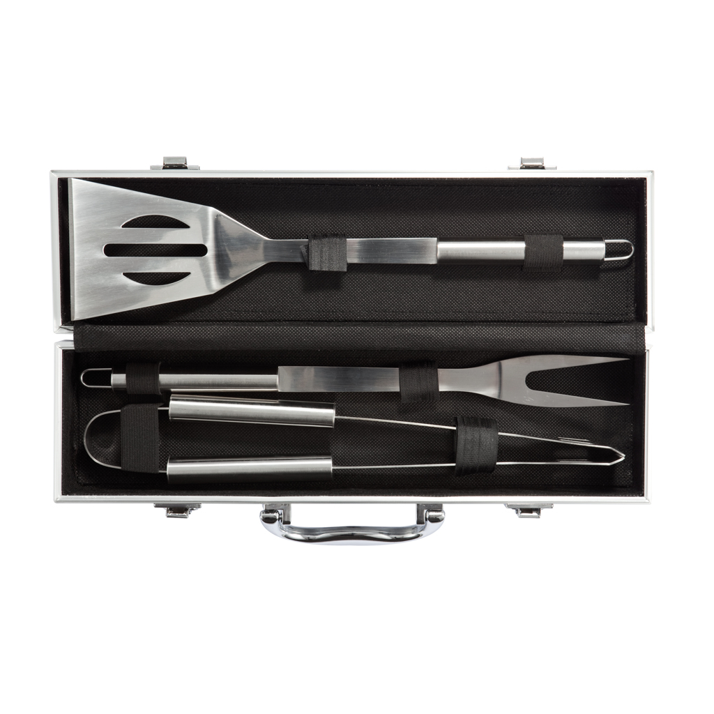 Set BBQ 3 piese în cutie din aluminiu personalizat cu logo