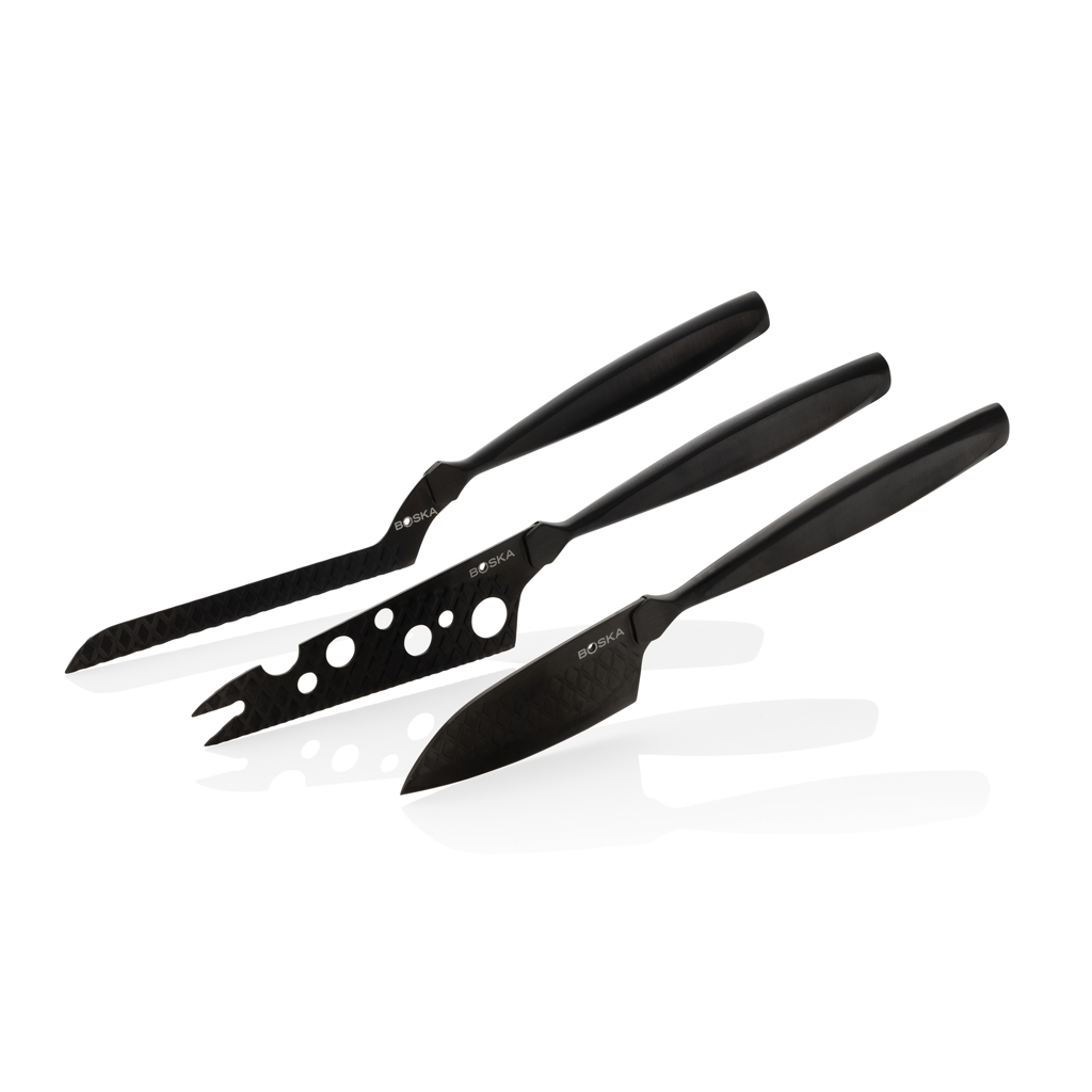 Set cuțite de brânză BOSKA Monaco+ Black personalizat cu logo