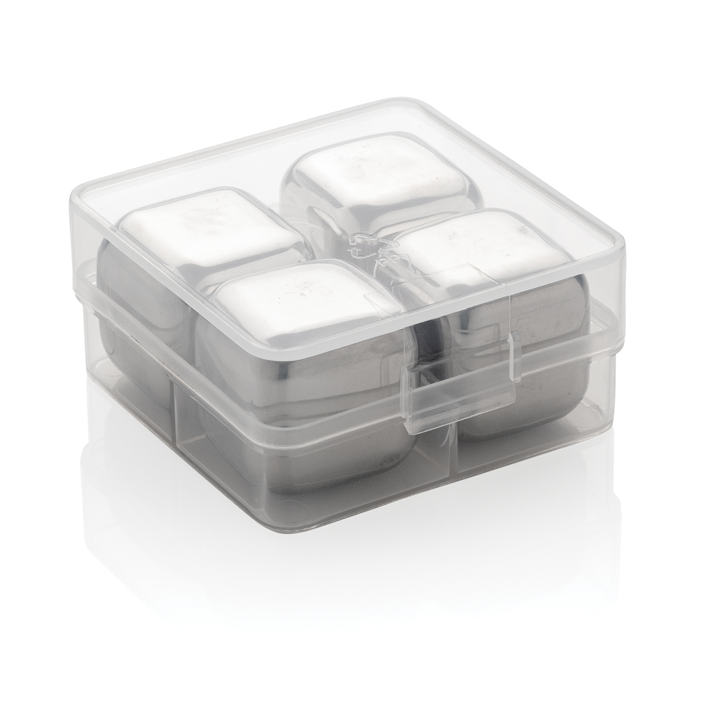 Set de 4 cuburi de răcire reutilizabile din inox personalizat cu logo