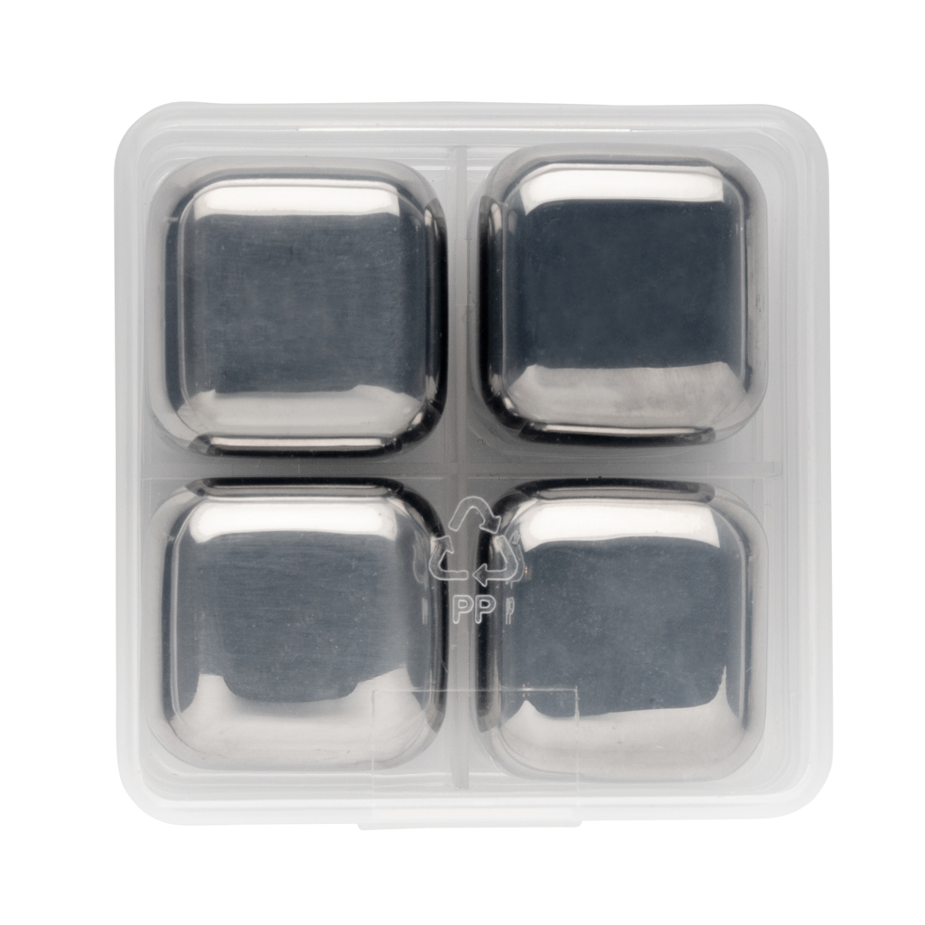 Set de 4 cuburi de răcire reutilizabile din inox personalizat cu logo