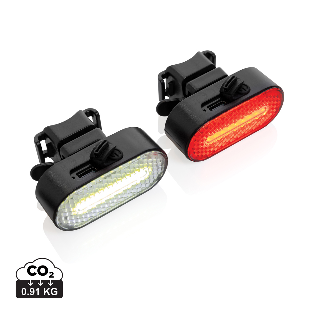 Set de lumini pentru bicicletă Lumino din plastic reciclat R personalizat cu logo