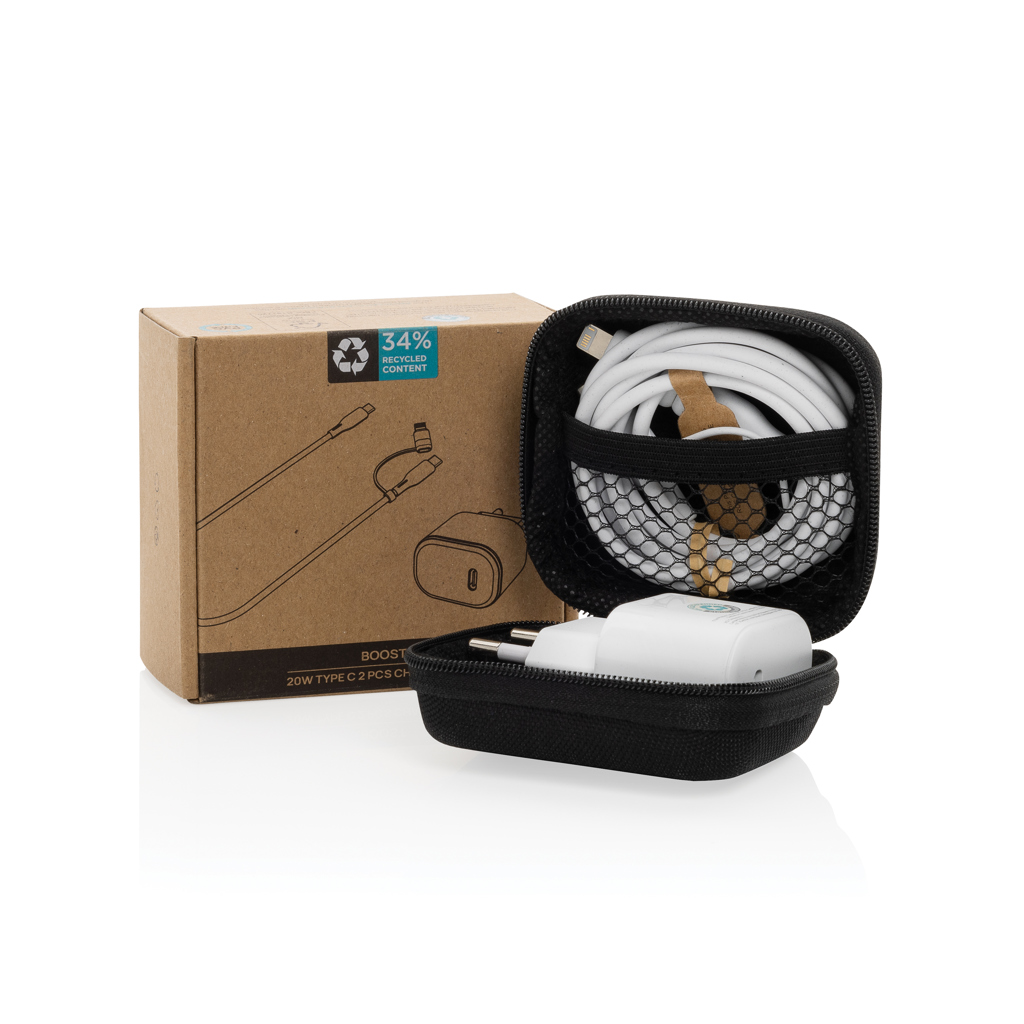 Set încărcare Boost 2 piese 20W Type-C PET reciclat RCS personalizat cu logo