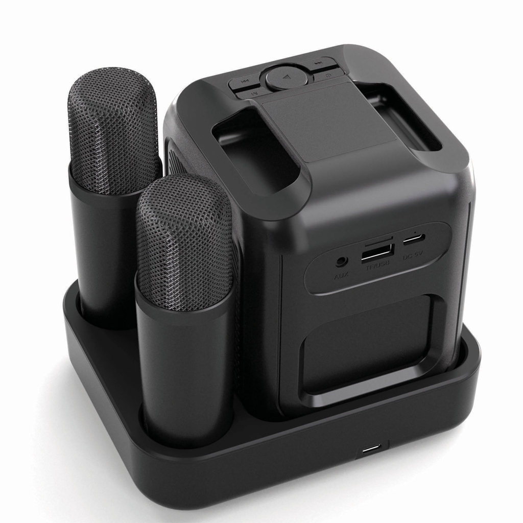 Set karaoke Singvibe, plastic reciclat, cu două microfoane personalizat cu logo