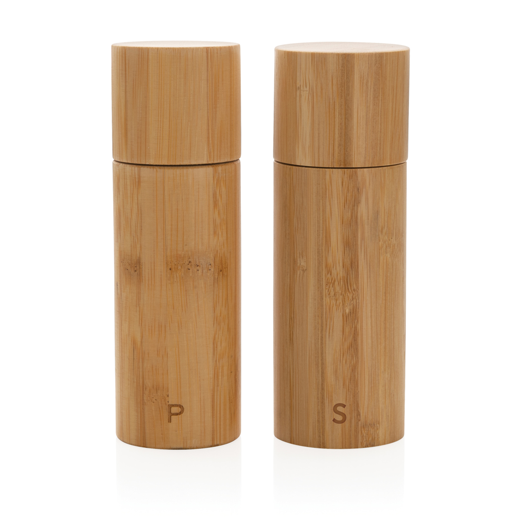 Set râșnițe pentru sare și piper Ukiyo din bambus personalizat cu logo