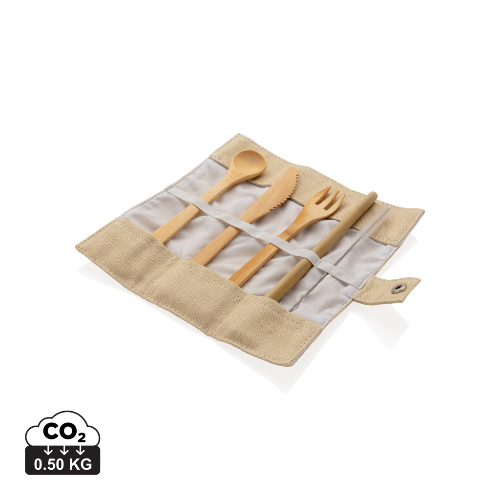 Set tacâmuri de călătorie din bambus, reutilizabile personalizat cu logo
