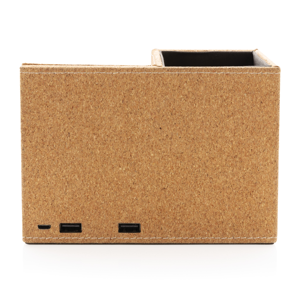 Suport din plută pentru pixuri cu încărcător wireless 5W personalizat cu logo