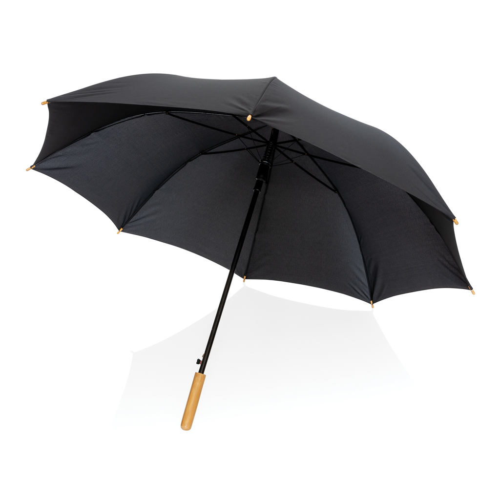 "Umbrelă automată 27"" Impact AWARE™ RPET 190T mâner bambus" personalizat cu logo
