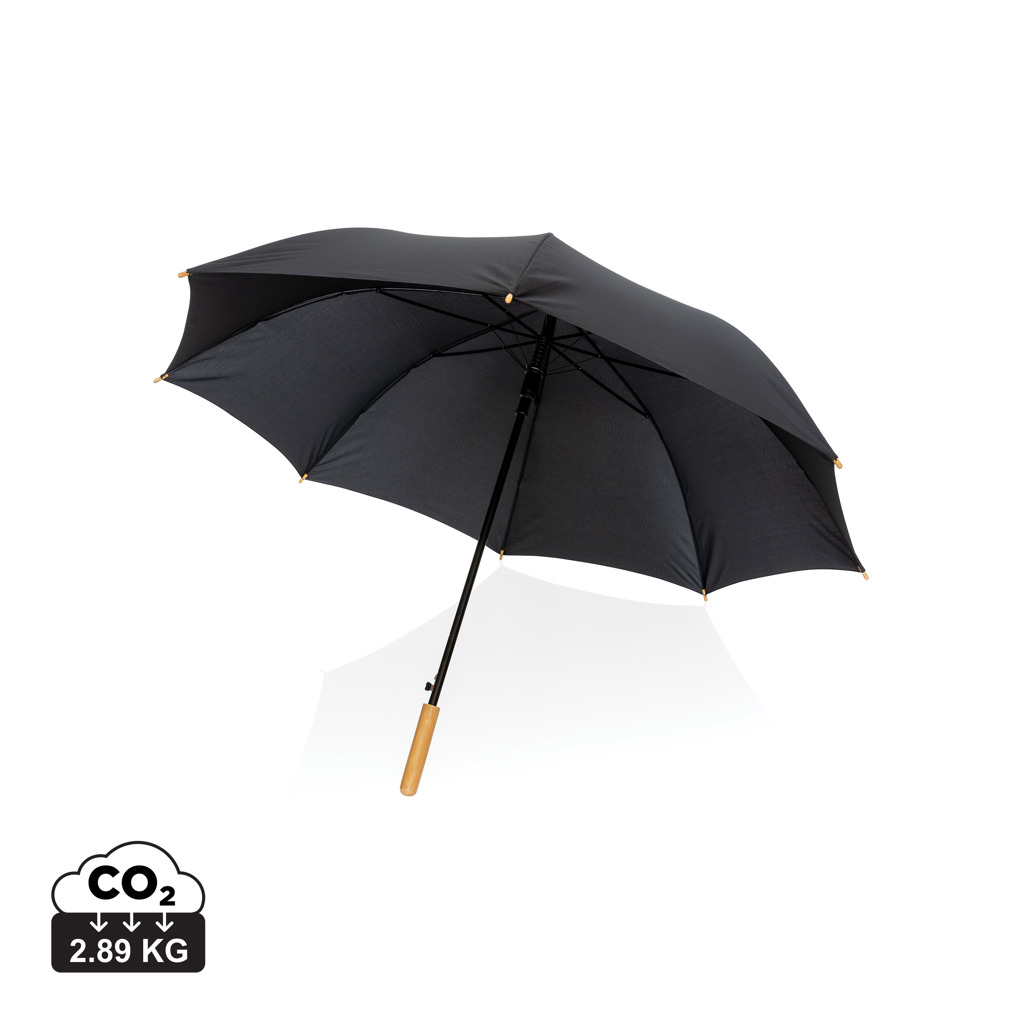 "Umbrelă automată 27"" Impact AWARE™ RPET 190T mâner bambus" personalizat cu logo